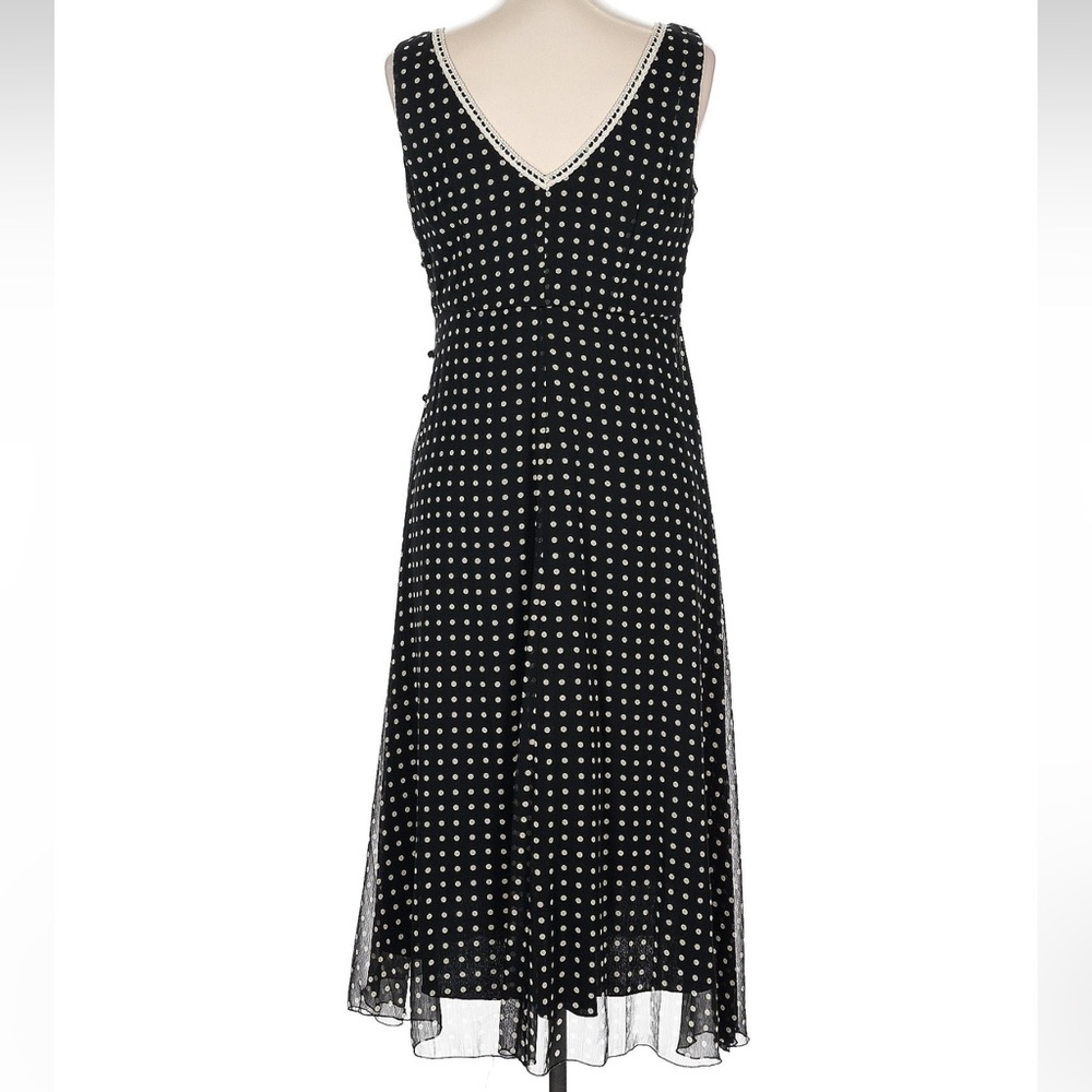Jonathan Martin Black and White Faceted Side Button Polka Dot Midi Dress fairy - Picture 4 of 10